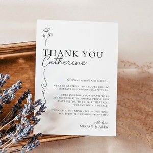 Personalisierte Hochzeit Willkommensgruß | Tisch-Dankeskarte | Hochzeit-Serviettennotiz | Willkommenstasche Hinweis | Moderne Minimal | Sofort Download GRACE