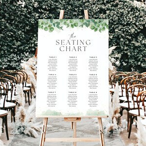 Wedding Seating Chart Eucalyptus | Find Your Seat | Seating Chart Sign | Wedding Seating Plan | Canva Template Instant Download
