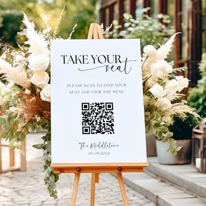 QR Code Wedding Seating Chart Modern Digital Seating Chart Plan Table Plan QR Code Scannable Find Your Seat Sign Instant Download image 1