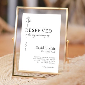 Wedding Reserved Sign | Minimal In Loving Memory | Reserved Table Sign | In Memory Of Seating | Editable Template GRACE