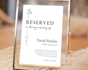 Wedding Reserved Sign | Minimal In Loving Memory | Reserved Table Sign | In Memory Of Seating | Editable Template GRACE