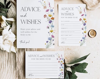Carte di consigli per l'addio al nubilato di fiori selvatici, consigli di gioco per l'addio al nubilato per la sposa, consigli e desideri, desideri stampabili per il signor e la signora