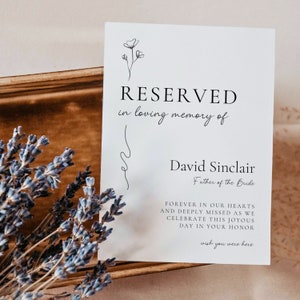 Wedding Reserved Sign Minimal In Loving Memory Reserved Table Sign In Memory Of Seating Editable Template GRACE image 9