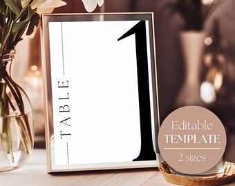 Modern Minimalist Wedding Table Numbers | Table Number Card | Wedding Table Decor | Modern Wedding Sign Printable | Editable Canva Template