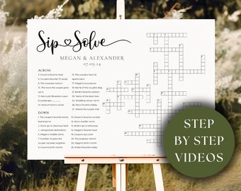 Minimalist Wedding Crossword Puzzle Template | Personalized Bridal Shower Crossword Game | Large Sip & Solve Puzzle | Giant Crossword Puzzle