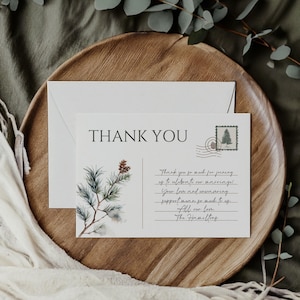 Carte de remerciement de mariage minimaliste d'hiver, modèle de carte postale de remerciement de mariage personnalisé, papeterie de remerciement imprimable minimaliste NOELLE