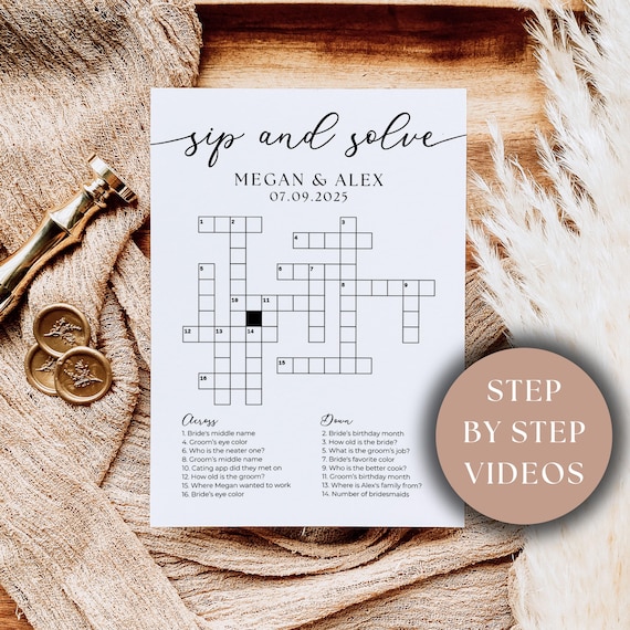 Custom Crossword Puzzle for Wedding Small Crossword, Bridal Shower  Engagement Party Game 5x7 A5, Sip & Solve Puzzle, Fully Editable Game - Etsy