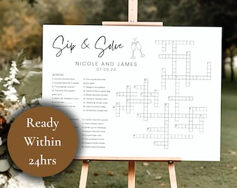 Wedding Crossword Puzzle Extra Large Minimalist Sip & Solve Giant Crossword Puzzle Personalized Bridal Shower Crossword Wedding Guest Games