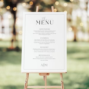 Menú de boda monograma, menú de cresta de boda, menú de recepción, descarga instantánea, menú editable, menú de boda personalizado, CHARLOTTE
