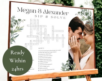 Droog wissen kruiswoordraadsel bruiloft met afbeelding | Nippen en oplossen | Spelbord bruiloftsreceptie | Gepersonaliseerde trouwbord | Extra grote puzzel