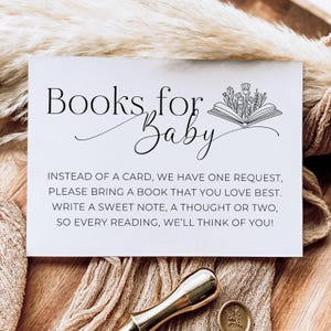 Afdrukbare boeken voor babyshower uitnodiging insteekkaart, moderne minimalistische boeken voor babyverzoek, boekverzoek babybibliotheek, direct downloaden