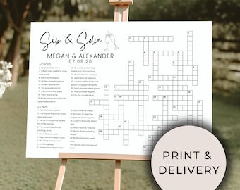Printed Wedding Crossword Extra Large Personalized Puzzle for Wedding, Engagement Party, Anniversary, or Bridal Shower, Custom Wedding Game