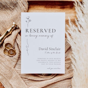 Wedding Reserved Sign | Minimal In Loving Memory | Reserved Table Sign | In Memory Of Seating | Editable Template GRACE