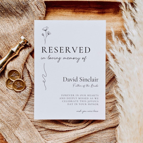 Wedding Reserved Sign | Minimal In Loving Memory | Reserved Table Sign | In Memory Of Seating | Editable Template GRACE