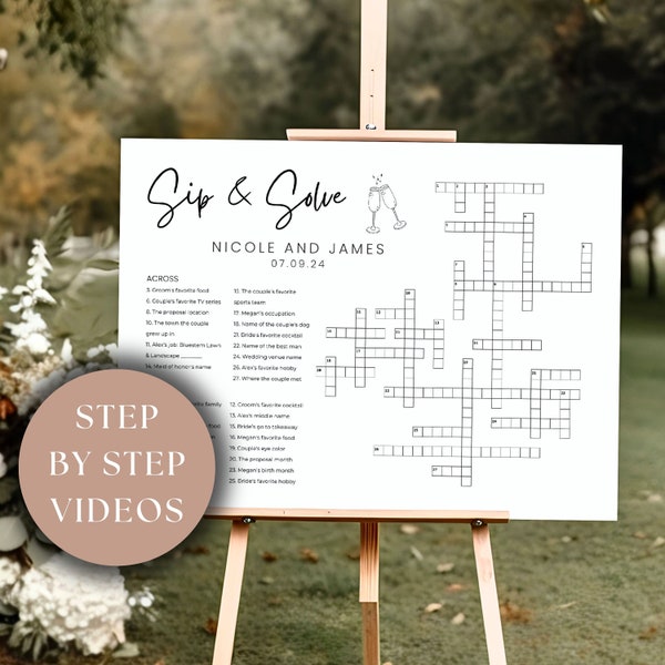 Custom Wedding Crossword Extra Large Minimalist Sip And Solve Puzzle For Wedding Giant Puzzle Custom Crossword Template Wedding Guest Games