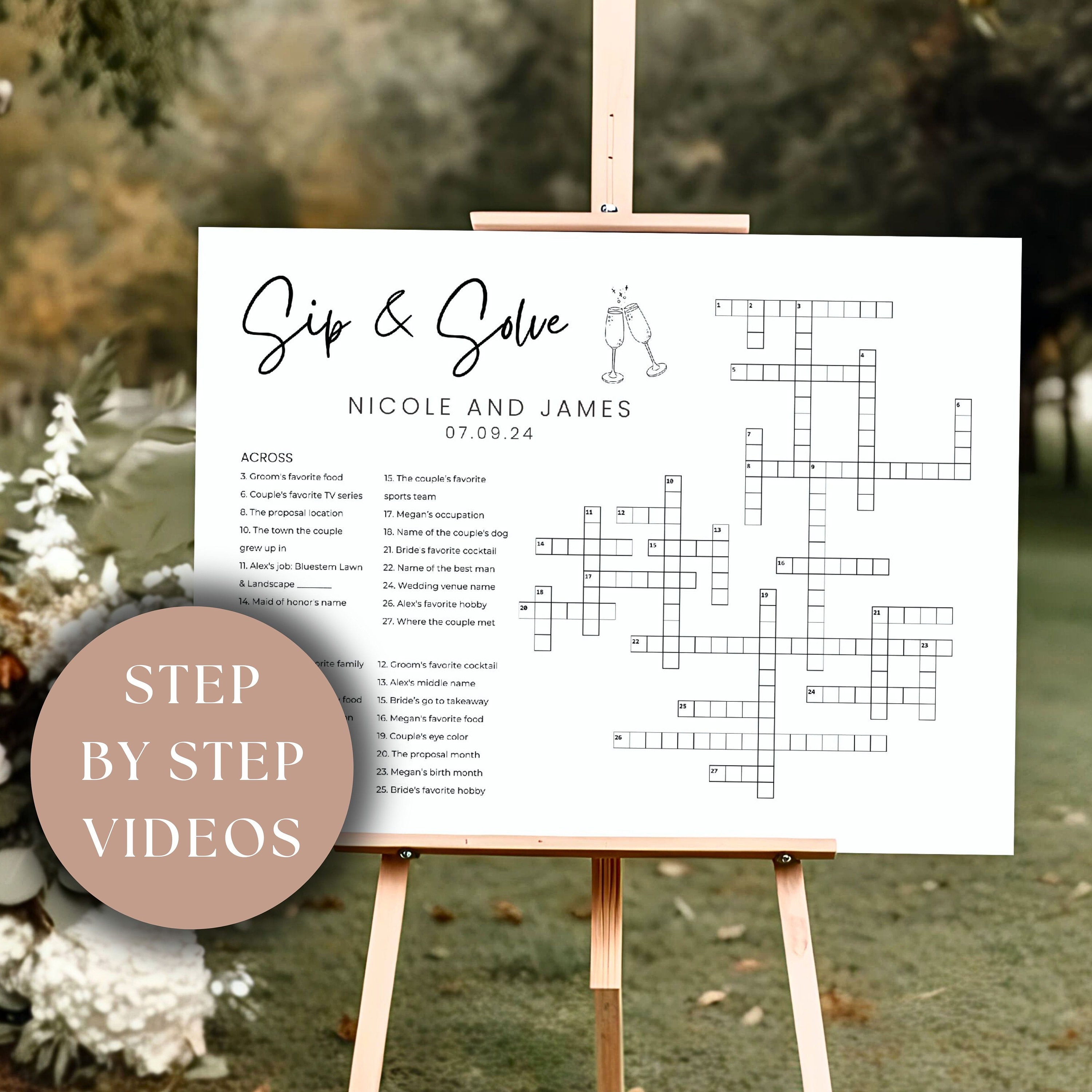 Custom Wedding Crossword Extra Large Minimalist Sip And Solve Puzzle For Wedding Giant Puzzle Custom Crossword Template Wedding Guest Games
