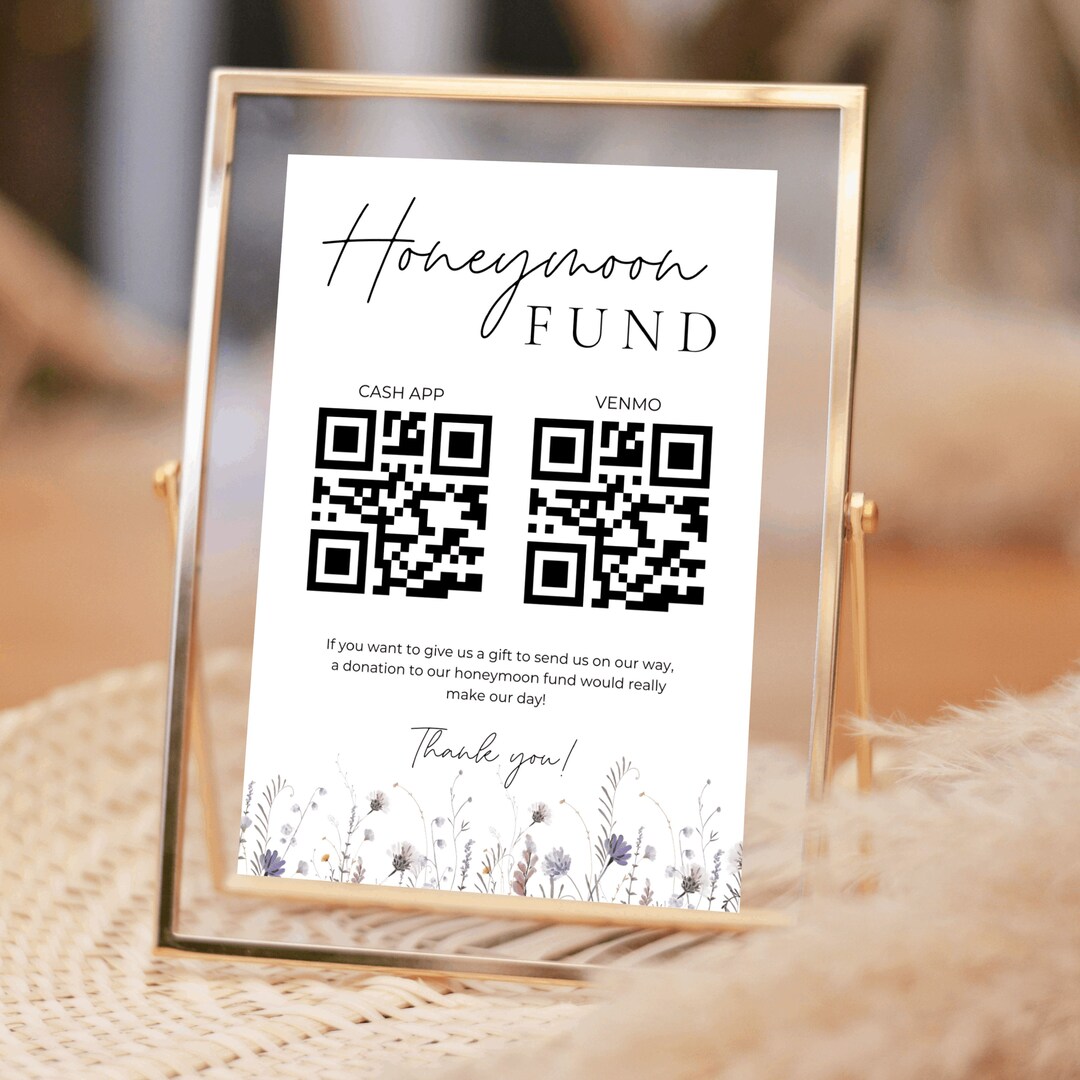 Wildflower Honeymoon Fund QR Code Sign, Honeymoon Wish Sign, Honeyfund ...