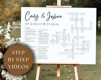 Custom Wedding Crossword Puzzle Template | Personalized Bridal Shower Crossword Game | Large Sip & Solve Puzzle | Giant Crossword Puzzle
