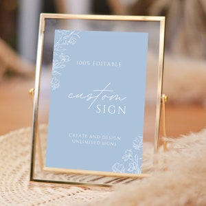 Minimalistische benutzerdefinierte Schild Vorlage, Staubblau Hochzeit Zeichen druckbare, anpassbare Hochzeit Beschilderung, 5 x 7 8 x 10 A5 A4, Sofortiger Download AZALEA