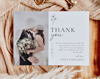 Minimalist Wedding Thank You Card With Photo | Thank You Wedding Card | Flat Lay Template | Thank You Photo Cards | Instant Download | GRACE