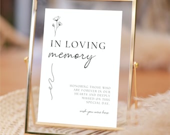 In Loving Memory Sign Template, Forever In Our Hearts Memory Table Sign, Modern Minimalist Wedding, Editable Template Instant Download GRACE