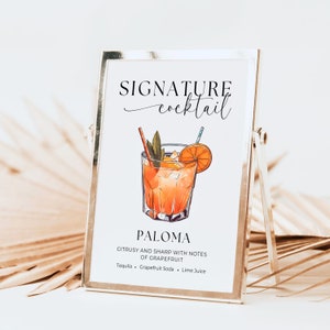 Bar Sign Paloma | Modern Editable Drink Menu | Wedding Bar Sign | Signature Drinks | Bar Cart Decor | Signature Cocktail | Instant Download