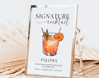 Bar Sign Paloma | Modern Editable Drink Menu | Wedding Bar Sign | Signature Drinks | Bar Cart Decor | Signature Cocktail | Instant Download