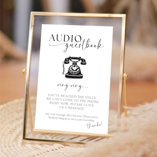 Telephone Guest Book Sign Template | Wedding Audio Guestbook | Leave Me A Message | Pick Up The Phone | Leave A Message After The Tone