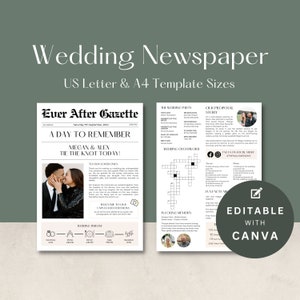 Editable Wedding Newspaper Program | Wedding Newspaper Template | Wedding Newspaper Post | Unique Wedding Program | Fun Editable Newspaper