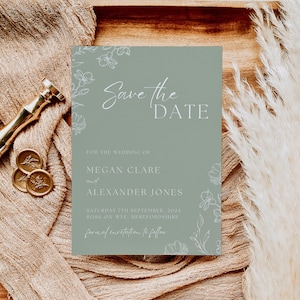 Save The Date Cards Hochzeit Salbei Grün Save The Date Template, Botanische Hochzeitseinladung