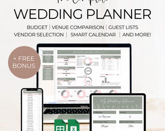 Vollständiger Hochzeitsplaner Google Sheets, digitaler Hochzeitsplaner, All-In-One-Hochzeitsplanungs-Arbeitsblatt, Hochzeitsbudget-Tracker-Checkliste