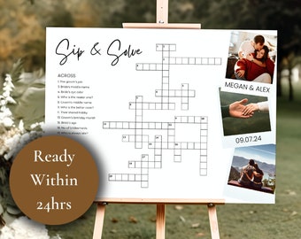 Wedding Crossword Puzzle Extra Large Sip & Solve with Photos Giant Crossword Puzzle Personalized Bridal Shower Crossword Wedding Guest Games