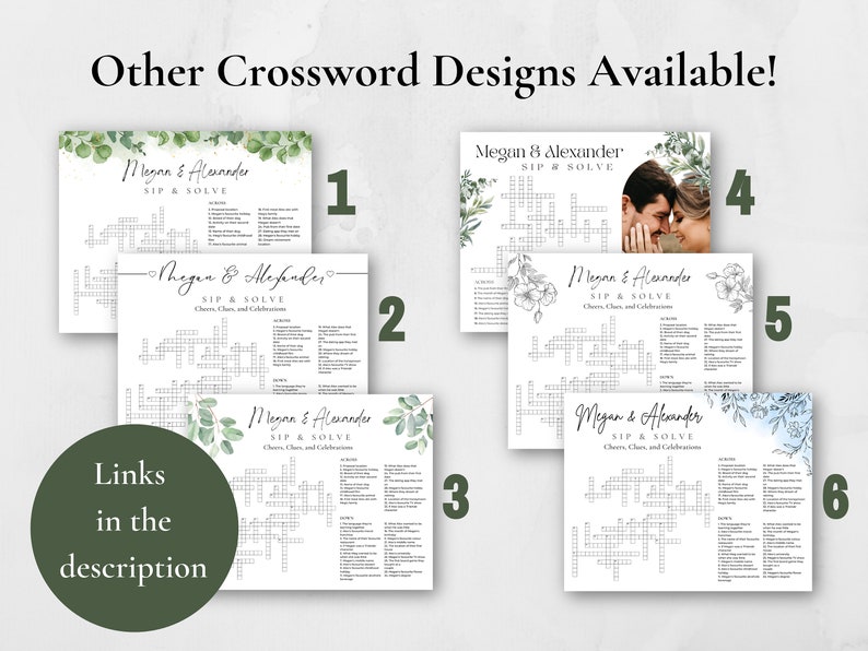 Wedding Crossword Puzzle Extra Large Minimalist Sip & Solve Giant Crossword Puzzle Personalized Bridal Shower Crossword Wedding Guest Games image 7