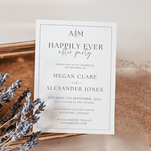 Classic Reception Party Invitation Monogram and Border Reception Invite Happily Ever After Party Invite Template CHARLOTTE image 4