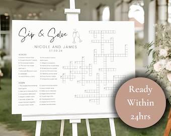 Wedding Crossword Puzzle Extra Large Minimalist Sip & Solve Giant Crossword Puzzle Personalized Bridal Shower Crossword Wedding Guest Games