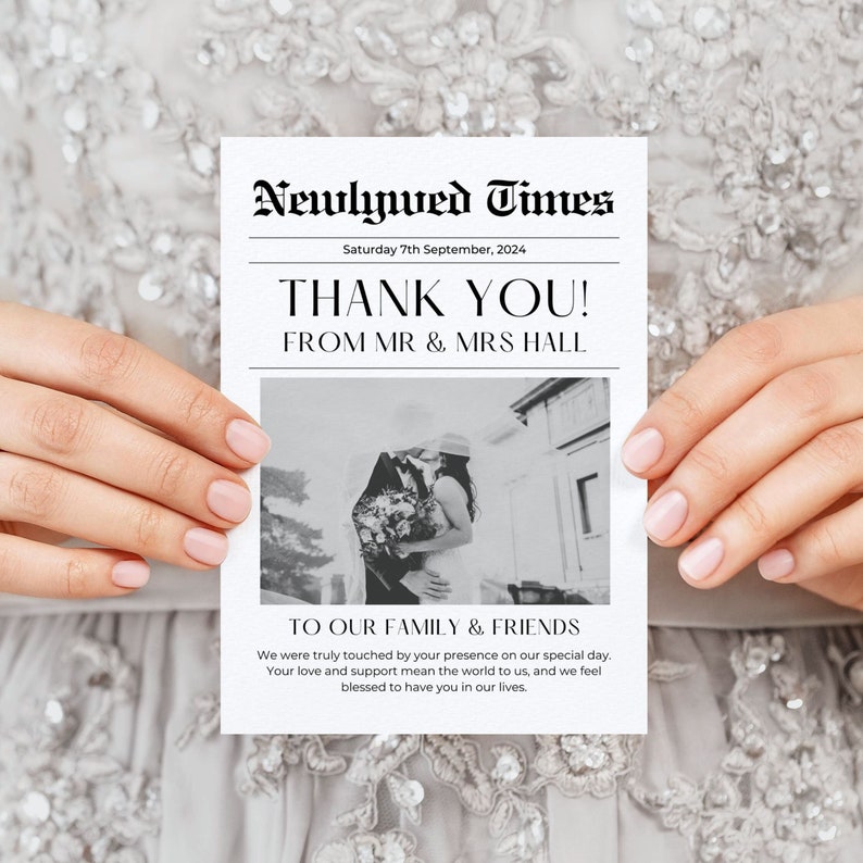 Wedding Newspaper Thank You Card Unique Wedding Thank You Editable