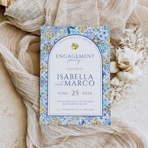 Blue Tiles Lemon Engagement Party Invite, Couples Shower Mediterranean Invite, Italian Bridal Shower Invitation, Instant Download, CHIARA