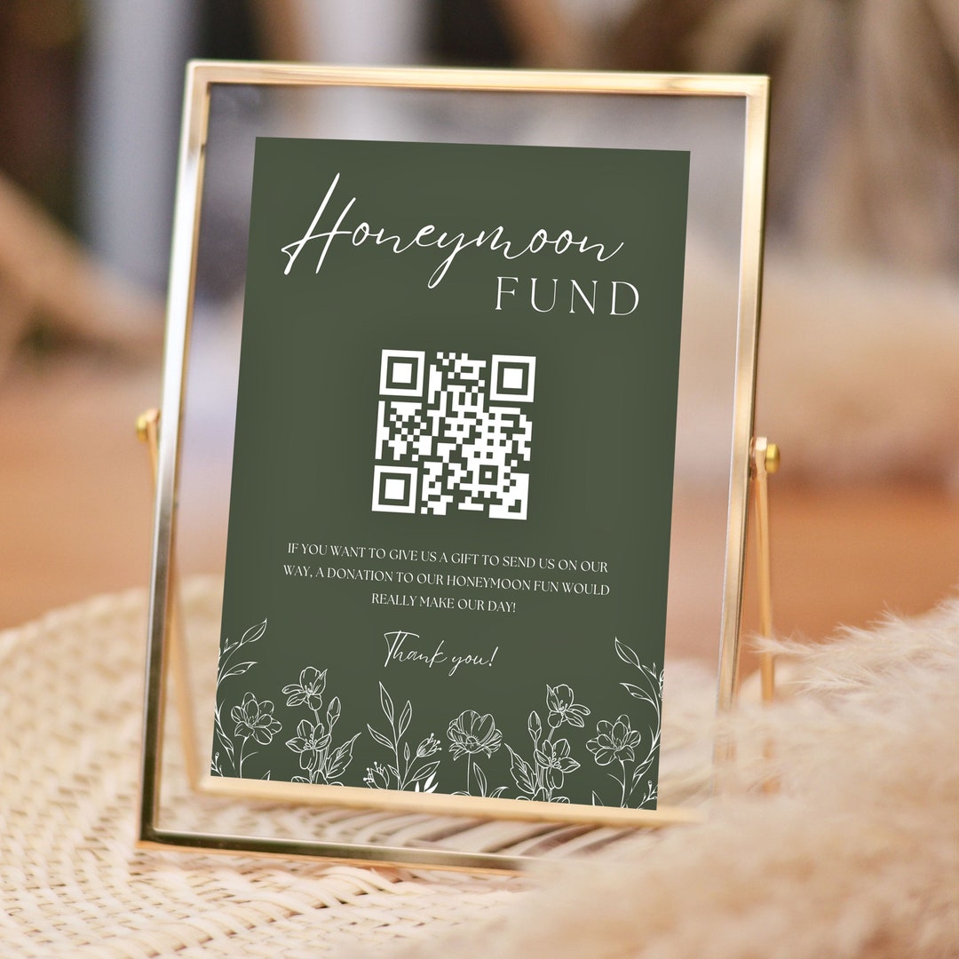 Honeymoon Fund QR Code Sign Template, Botanical Wedding Sign, Custom ...