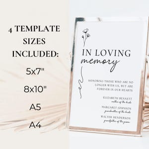 Modern in Loving Memory Sign Template, Simple Wedding Memorial Sign ...