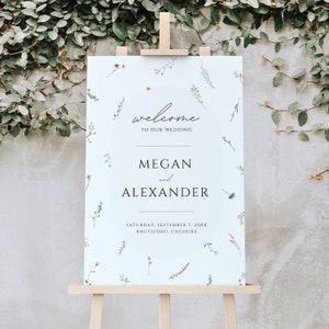 Wildflower bruiloft welkomstbord, Wildflower bruiloft poster, bloemen welkom teken sjabloon, Instant Download, bewerkbare sjabloon, EMELIA