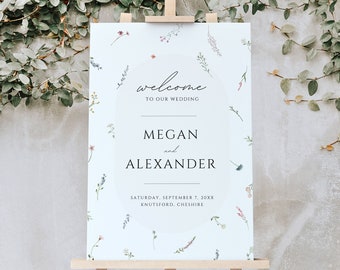 Wildflower Wedding Welcome Sign, Wildflower Wedding Poster, Floral Welcome Sign Template, Instant Download, Editable Template, EMELIA