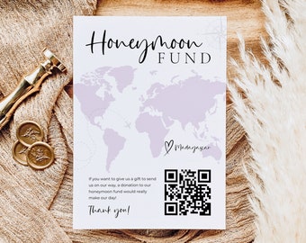 Honeymoon Fund QR Code Sign, Honeymoon Wish Sign, Honeyfund Map, Venmo QR Code Modern Wedding Sign, Destination Wedding, Editable Template