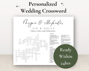 Puzzle de mots croisés de mariage personnalisé minimaliste, siroter et résoudre, jeu d’invité de mariage personnalisé, mots croisés de douche nuptiale, fait pour vous personnalisation