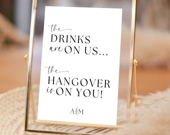 Drinks On Us Bar Sign | The Drinks Are On Us The Hangover Is On You Sign | Wedding Drinks Sign | Instant Download | Wedding Bar Sign