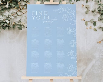 Floral Wedding Seating Chart, Printable Table Plan Seating Sign, Wedding Reception Decor Editable Template, Instant Download, Azalea