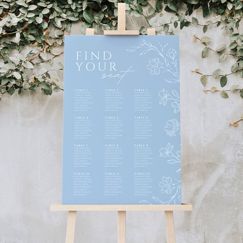 Group Table Modifiable Tableau des tables de mariage floral, panneau de table imprimable plan ...