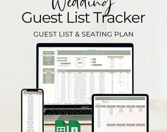 Wedding Guest List Tracker Spreadsheet for Excel and Google Sheets with Integrated Seating Plan, RSVP & Invitation Tracker, Instant Download