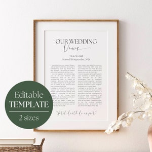 Promesse di matrimonio incorniciate minime / Carta per il 1° anno / Regalo per l'anniversario di matrimonio di un anno / Regalo per il 1° anniversario / Promesse di matrimonio Stampabili