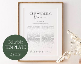 Framed Wedding Vows Minimal | 1st Year Paper | One Year Wedding Anniversary Gift | 1st Anniversary Gift | Wedding Vows Wall Art Printable