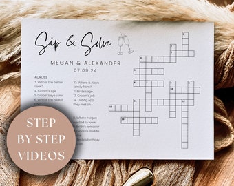 Custom Wedding Crossword Minimalist Sip And Solve Puzzle For Wedding Table Games Custom Crossword Template Unique Wedding Guest Games